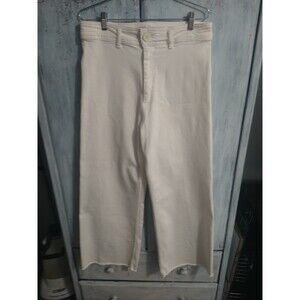 Zara Distressed Wide Leg Jeans White Sz 12 Boho Beachy Cottagecore